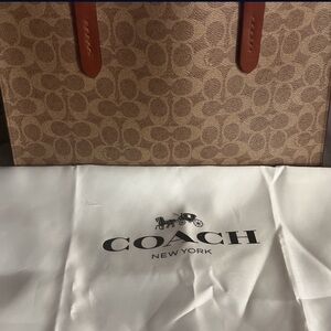 Coach 31210 Signature Charlie Carryall Crossbody Bag Charcoal Brown/Tan